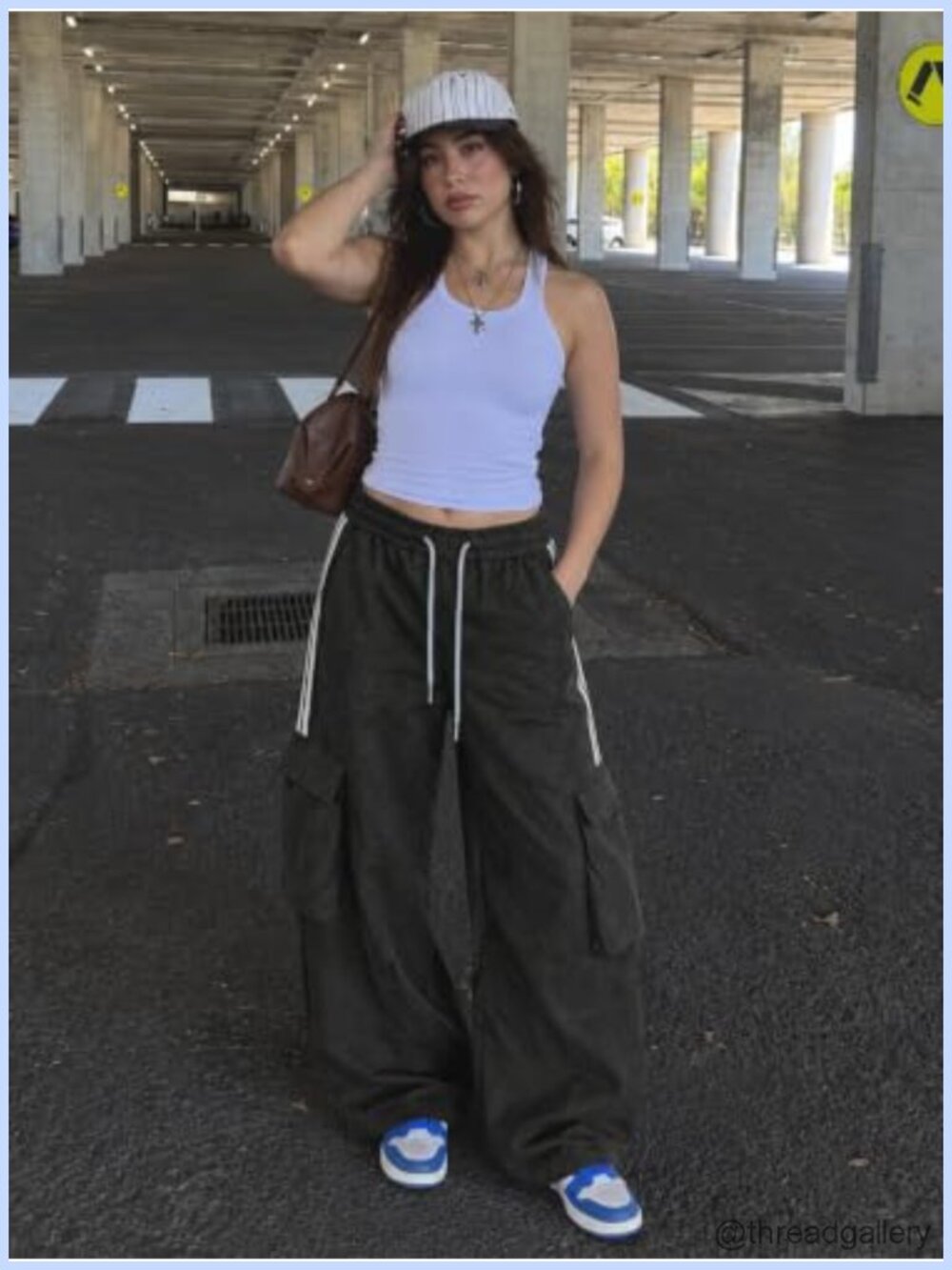 Womens Baggy Cargo Pants Wide Leg Drawstring Y2K Streetwear Trousers - Picture 2 of 6